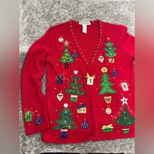 Tiara International Christmas Collection Beaded Embroidery Cardigan Sweater S